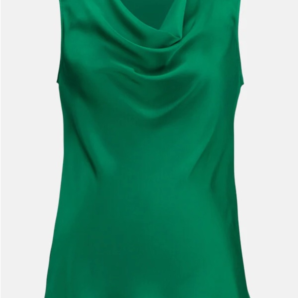 glam Emerald Green Draped Neck Sleeveless Blouse